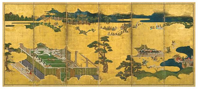 Paravent: scènes du Dit du Genji (gauche), attribué à Tosa Mitsumoto (1530-1569).