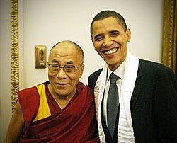 Then Senator Obama - wearing a 'kata' -  with the Dalai Lama