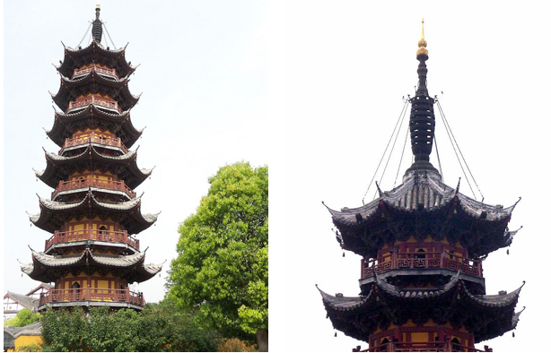 Pagode de Longhua à Shangaï    (vue générale et détail du sommet)