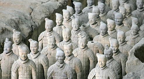 Soldats en terre cuite exposés au musée des Guerriersdans la province de Shaanxi, au nord-ouest de la Chine.