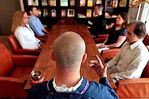 Koshin Paley Ellison, foreground, a Buddhist chaplain at Beth Israel Medical Center in New York, leads a meditation session at the Continuum Center for Health and Healing.