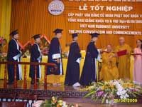 Theravada scholars graduate in HCM City. Viet Nam Buddhist University rector Thich Tri Quang hands out diplomas in a convocation ceremony at Pho Quang Pagoda in HCM City’s Tan Binh District.