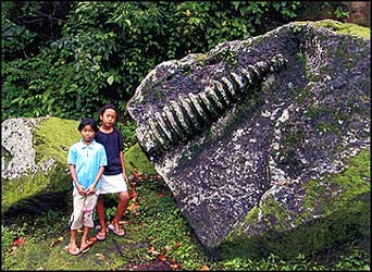 Stupa pinnacle calved on a bolder at Goa Gajah