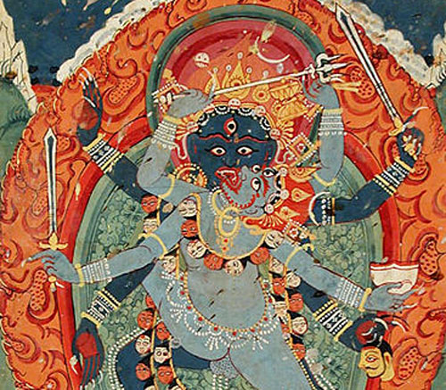 La diosa Kali (Durgā) y el dios Bhairava (Shivá) copulando