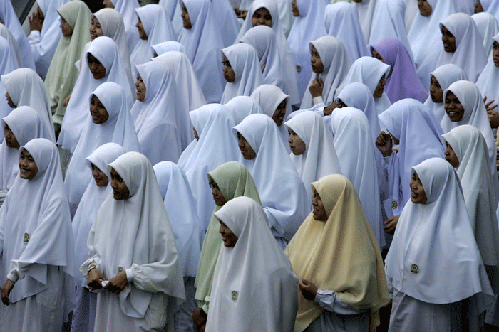 Students gather during an assembly at an Islamic school in Malaysia's Muslim state of Kelantan.