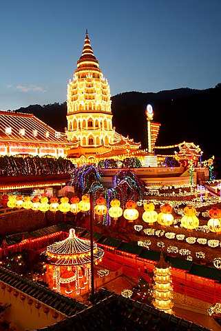 Nightime fairyland: Kek Lok Si basking in the glow of more than 10,000 lanterns and 230,000 decorative bulbs put up specially for the Lunar New Year festivities.