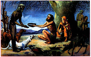 King Rantideva Worships God Come in the Form of Man and His Dogs