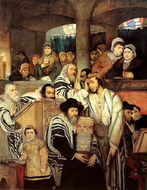Juifs priant dans la synagogue pour Yom Kippour