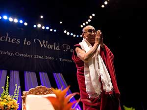 The Dalai Lama at the Rogers Centre on Oct. 22 2010, in Toronto.