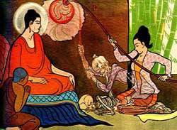 The Buddha preaching to Khema, Queen of King Bimbisara