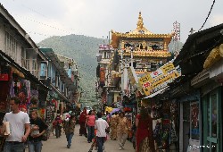 A bustling street in McLeod Ganj, Dharamshala.