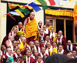 His Holiness the Dalai Lama at Basgo Nunnery in Ladakh, the nuns and nunnery itself funded by Winchester College in partnership with the Lotus Flower Trust.
