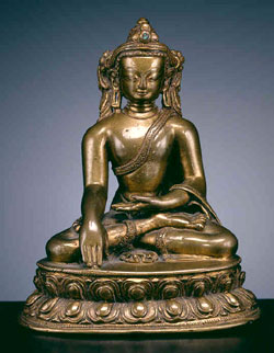 Bouddha assis, Tibet, XVIe siècle, laiton, musée Guimet, MA 6916