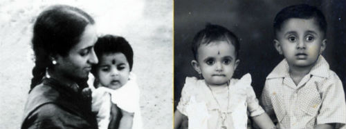 Sri Sri avec sa mère, Vishalakshi ( à gauche ) et sa soeur ( à droite )